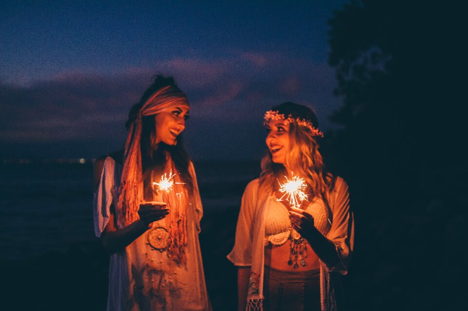 Woman night sunset