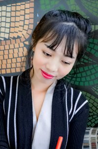 Woman pink lipstick young