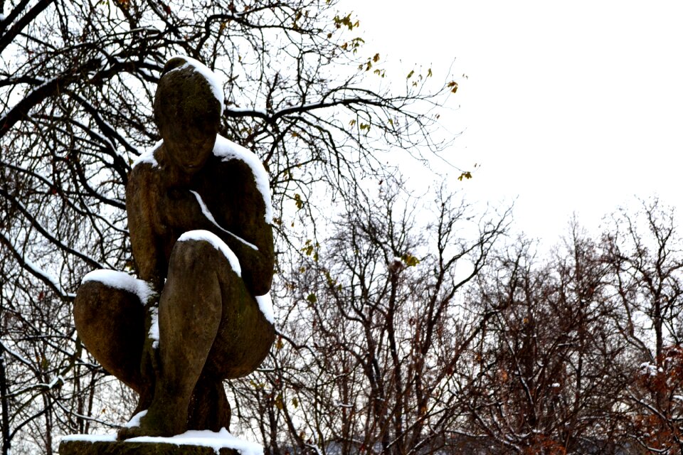 Monument prague in winter woman