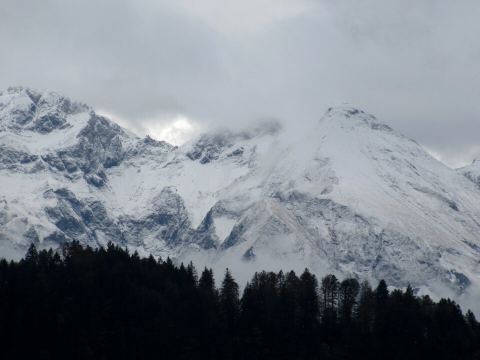 Snow mountains fog