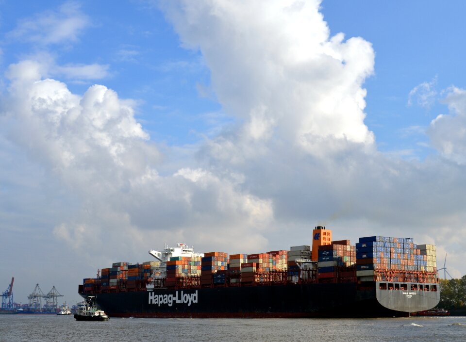 Container ship loading cargo