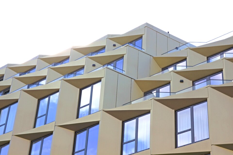 Modern large windows clear sky