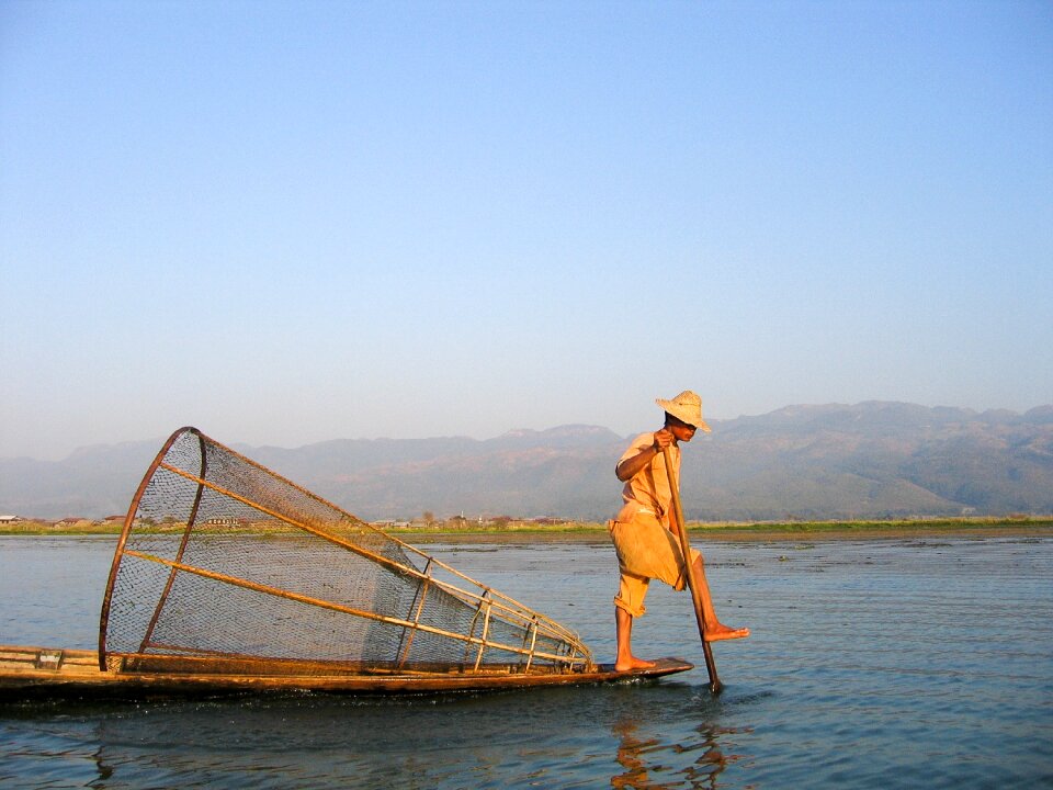 Quiet sea man boat
