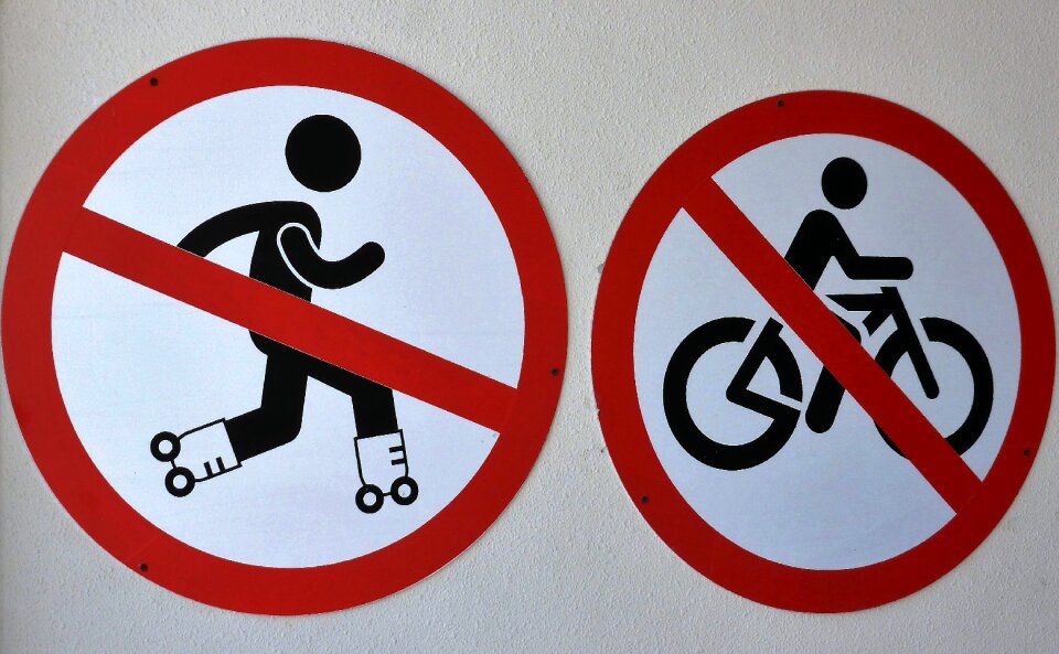 Forbidden roller skate bicycle