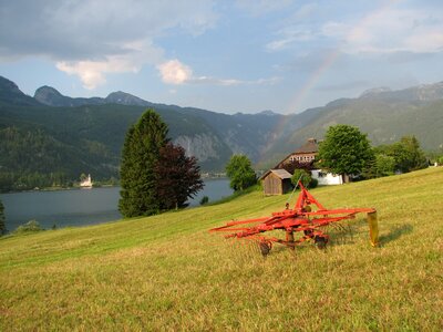 Landscape field rainbow photo