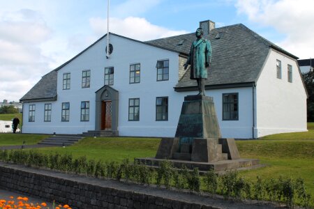 Blue church building photo