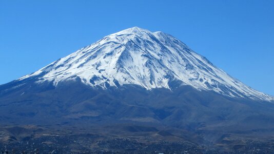 Misti volcano city white photo