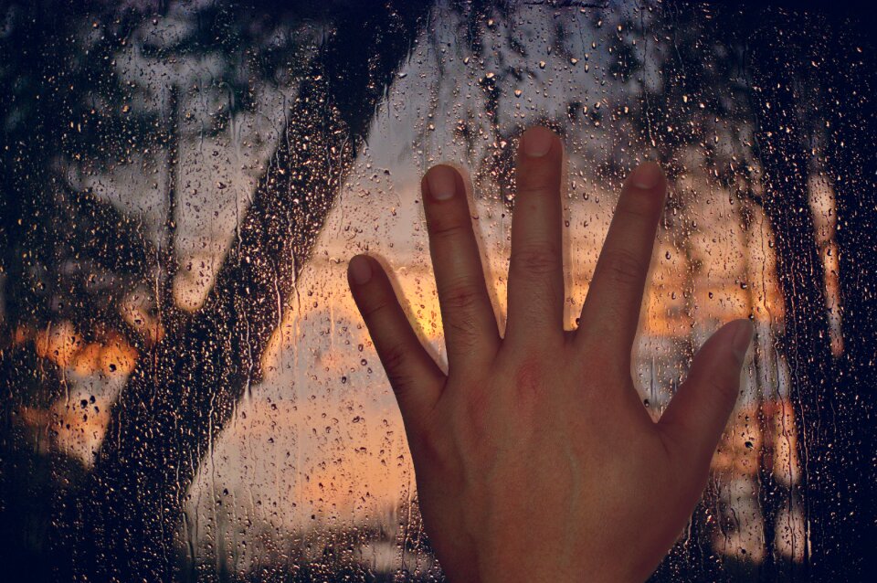 Window drops sunset