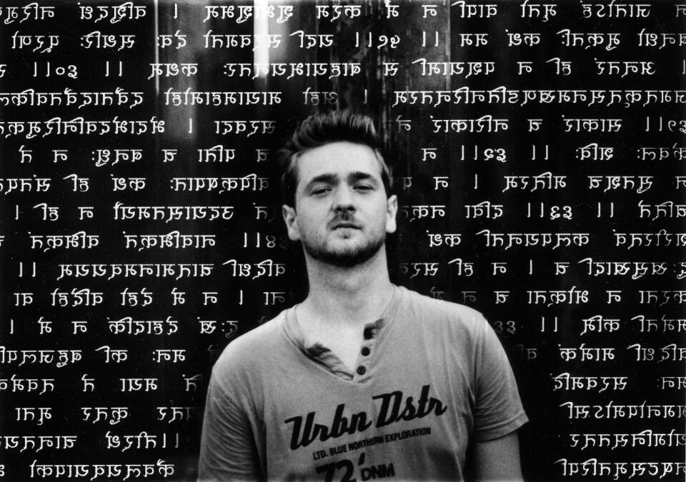Writing mantra standing