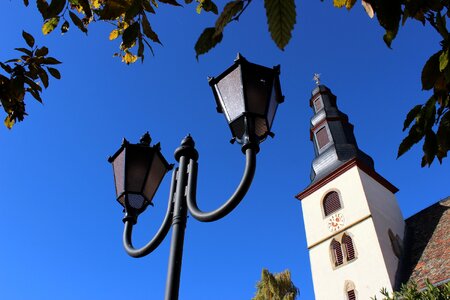 Blue sky church buildings autumn mood