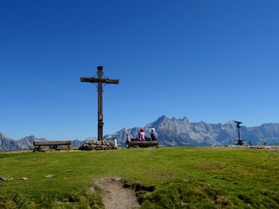 Summit cross mountains panorama photo