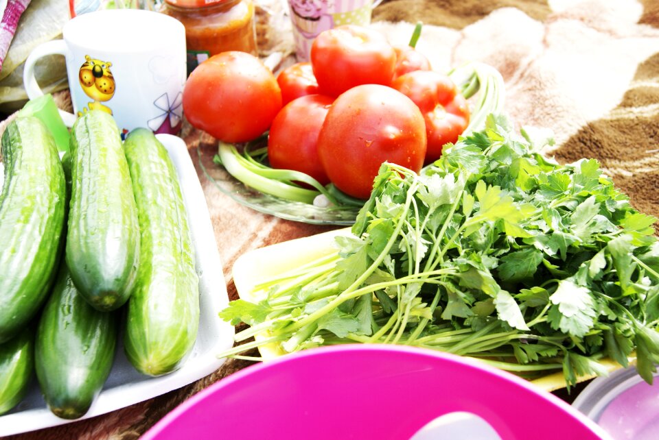 Greens tomatoes cucumbers