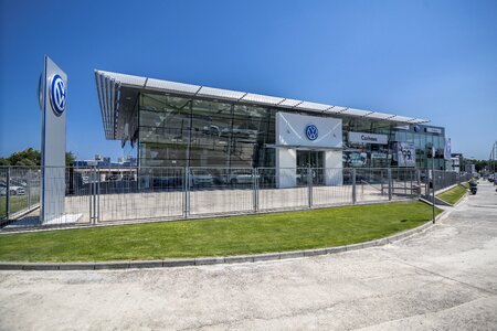 Cars business building