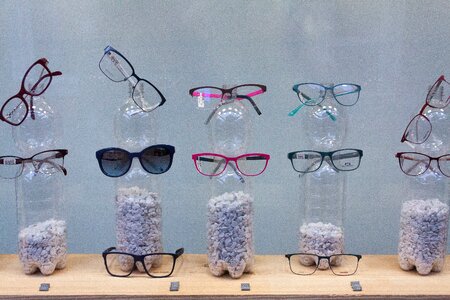 Plastic bottle presentation glasses and opticians