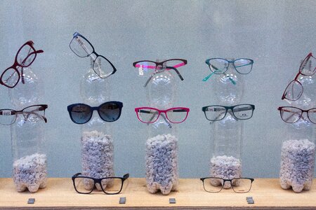 Plastic bottle presentation glasses and opticians photo