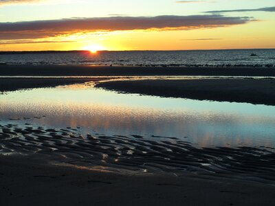 Sea sand beach sunset photo