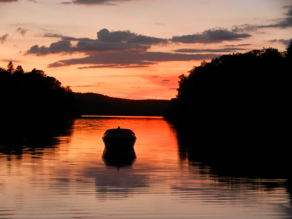 Sunset lake boat