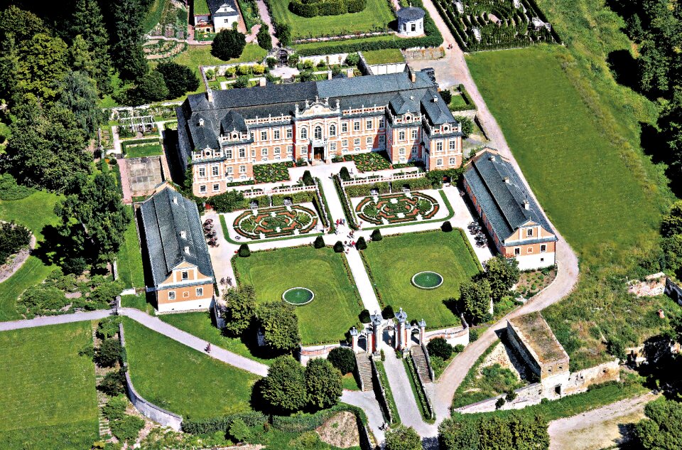 Aerial view rococo castle gorgeous historic landmark