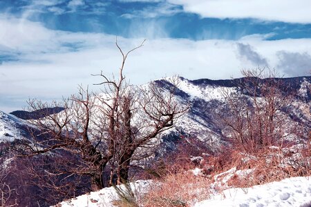 Snowy landscape mountain winter landscape photo