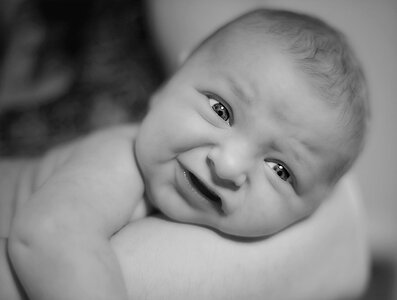 Birth young child black and white photo