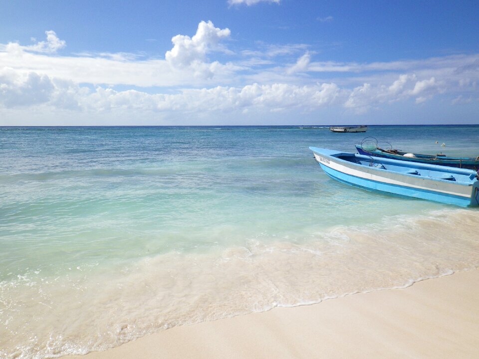 Caribbean beach lagoon boat photo