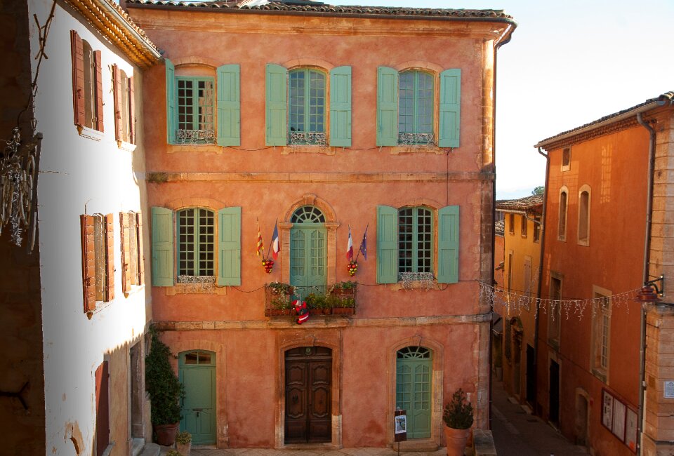 Town hall facades flags