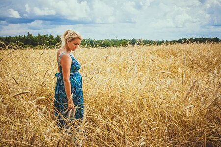 Woman sky wheat photo