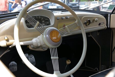 Interior old vehicle steering wheel