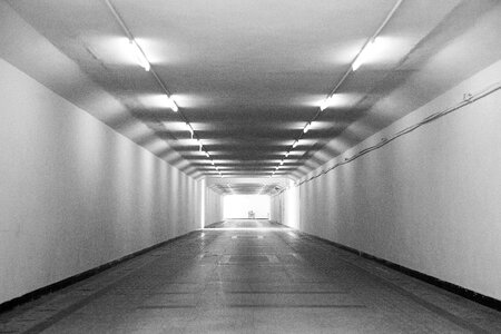 Underground passage black and white static photo