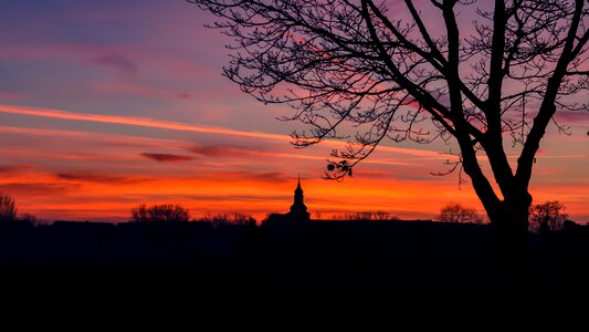 Village sunset steeple photo