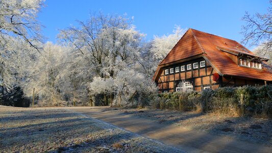 Farm house in the winter fachwerkhaus snow landscape