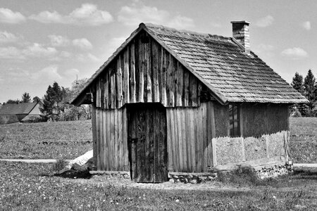 Nostalgic landscape hut photo