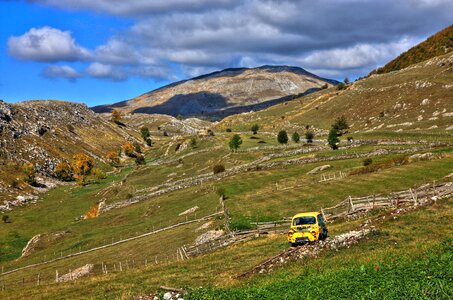 Hiking old car photo