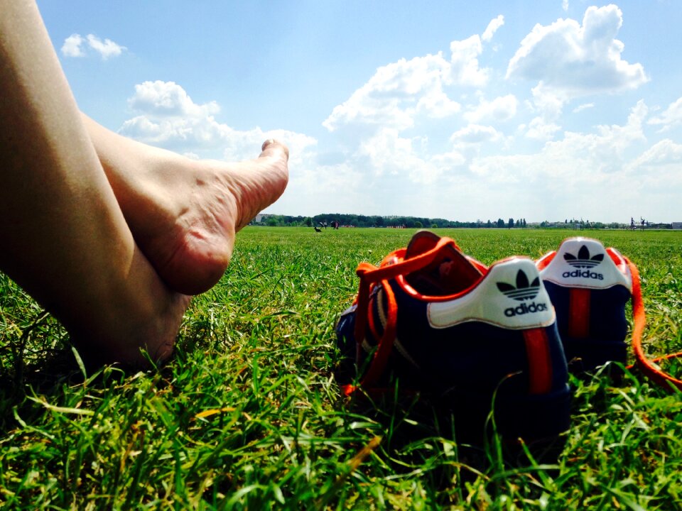 Shoe grass blue sky