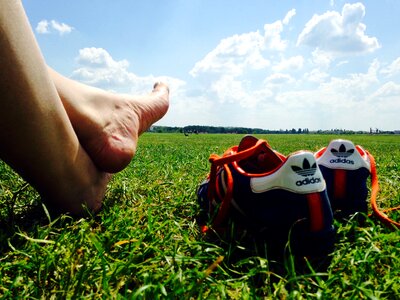 Shoe grass blue sky photo
