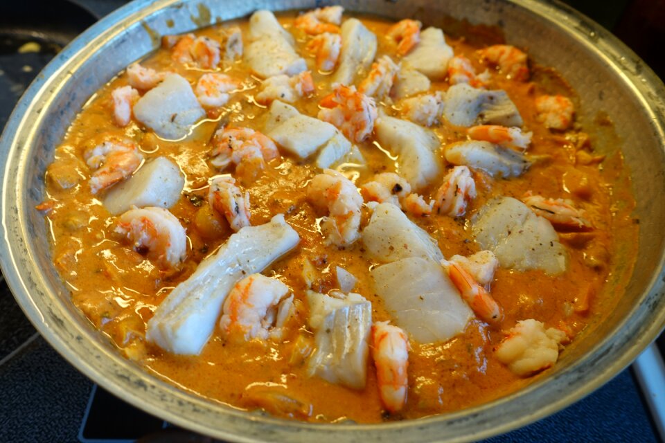 Prawns portuguese specialty served