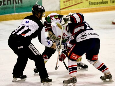 Puck einwurf referee hockey player
