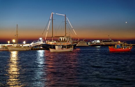 Boats lights sunset