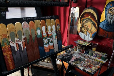 Orthodox painting saints virgin photo
