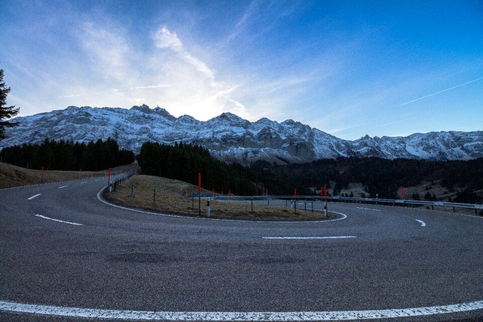 Mountain pass curve swiss alps photo