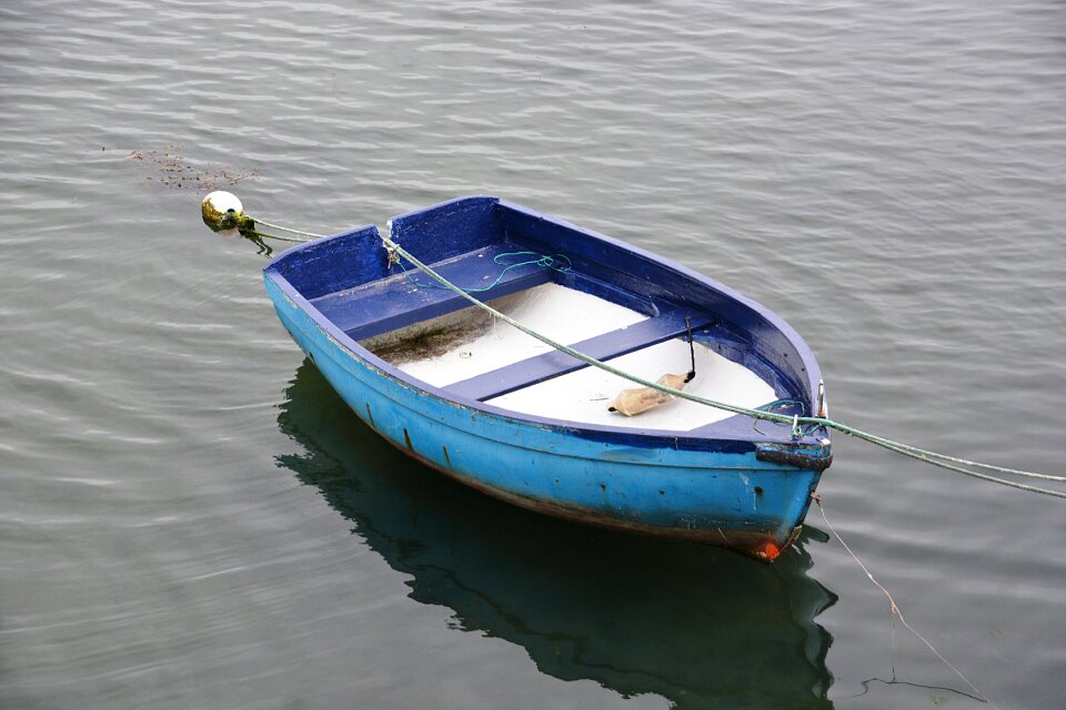 Blue wooden boat fishermen