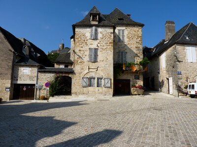 Medieval village facades old houses photo