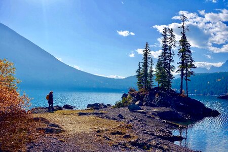 Water landscape pine trees photo