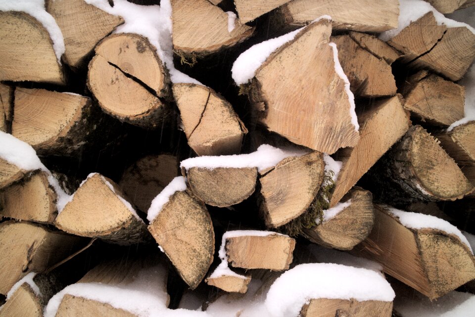 Wood texture snow firewood