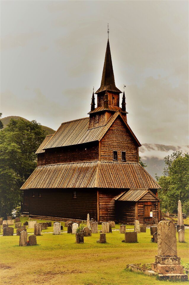 Building wooden church kaupanger