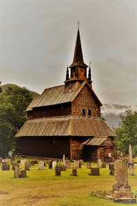 Building wooden church kaupanger photo