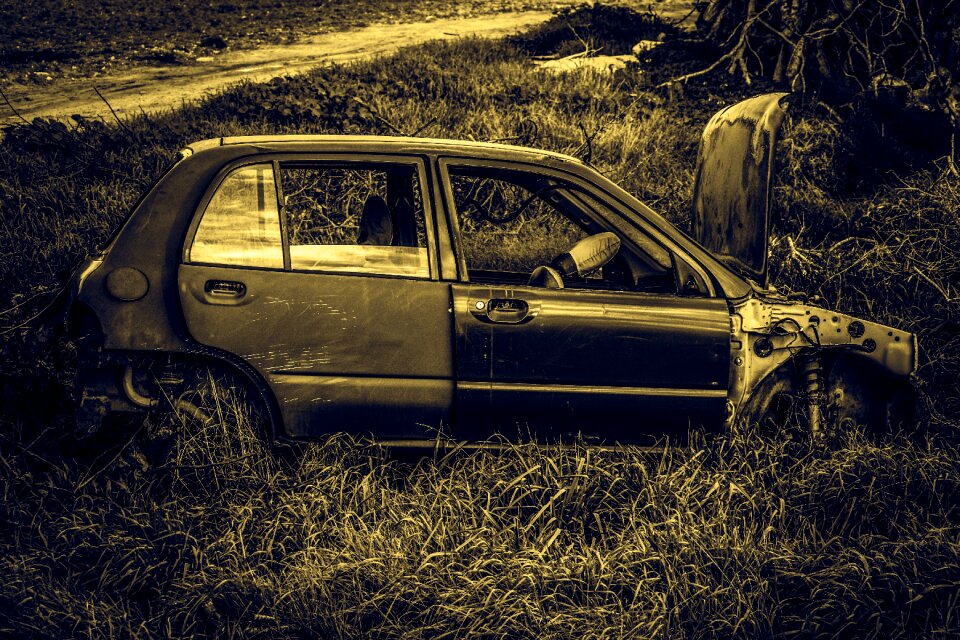 Car wreck damaged abandoned