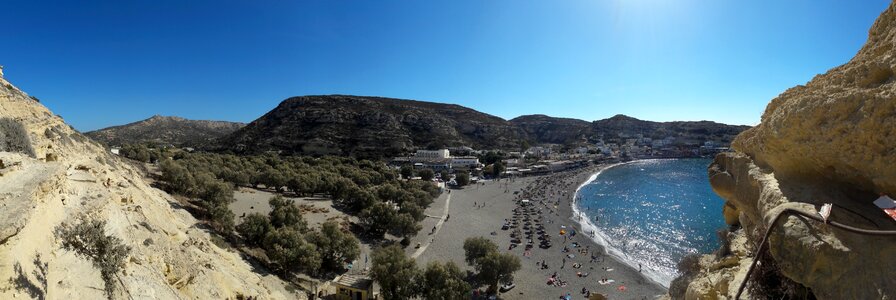 Panorama sun loungers bathing photo