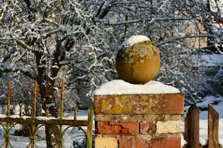Snow wintry garden fence photo