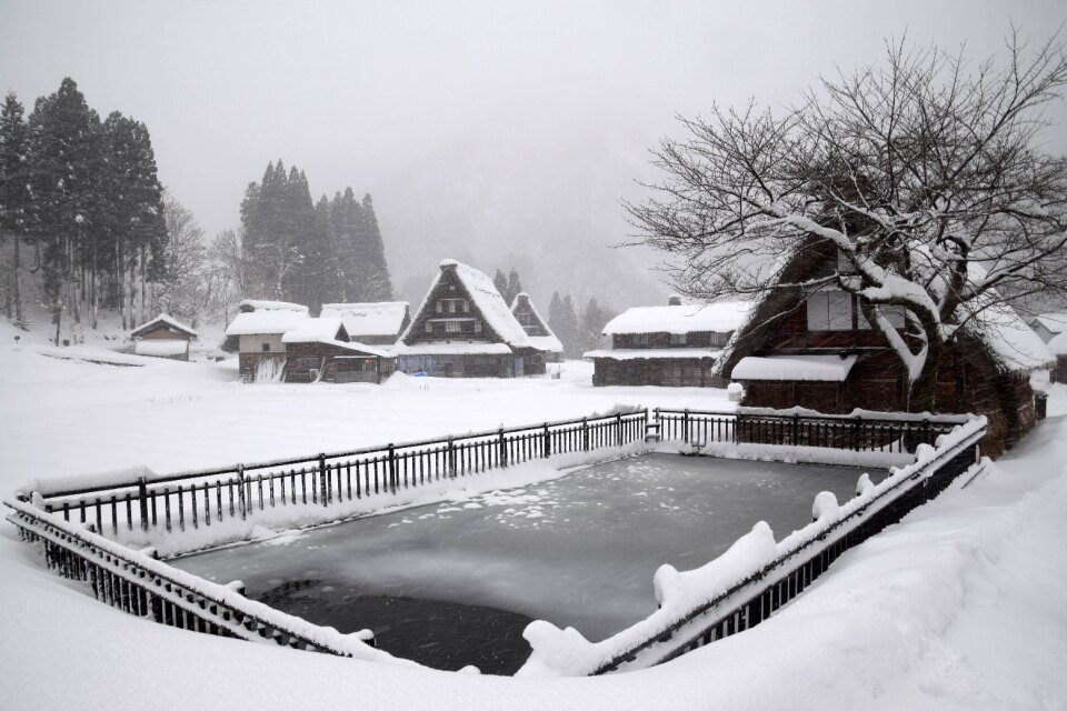 Japanese huts gray village